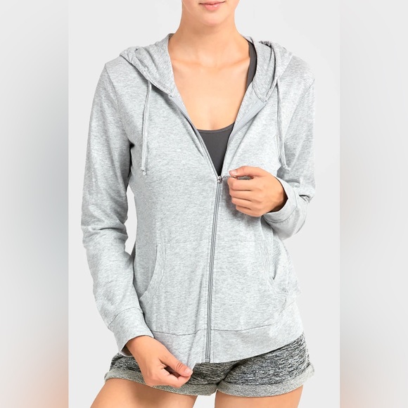 LADIES LIGHTWEIGHT FULL ZIP UP HOODIE SWEATSHIRT HEATHER GREY X-LARGE - Picture 3 of 4